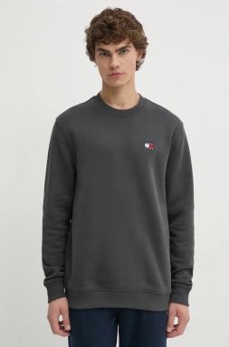 Bavlnená mikina Tommy Jeans pánska, šedá farba, jednofarebná