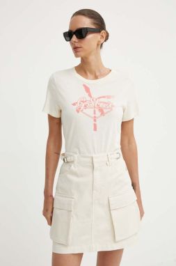 Bavlnené tričko G-Star Raw dámske, béžová farba, D24595-4107