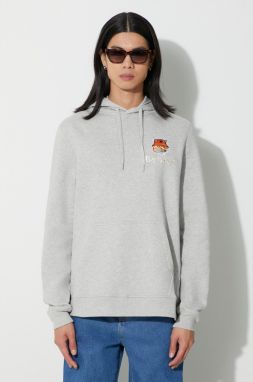 Bavlnená mikina Barbour x Maison Kitsune Fox Head Hoodie pánska, šedá farba, s kapucňou, s nášivkou, MOL0569