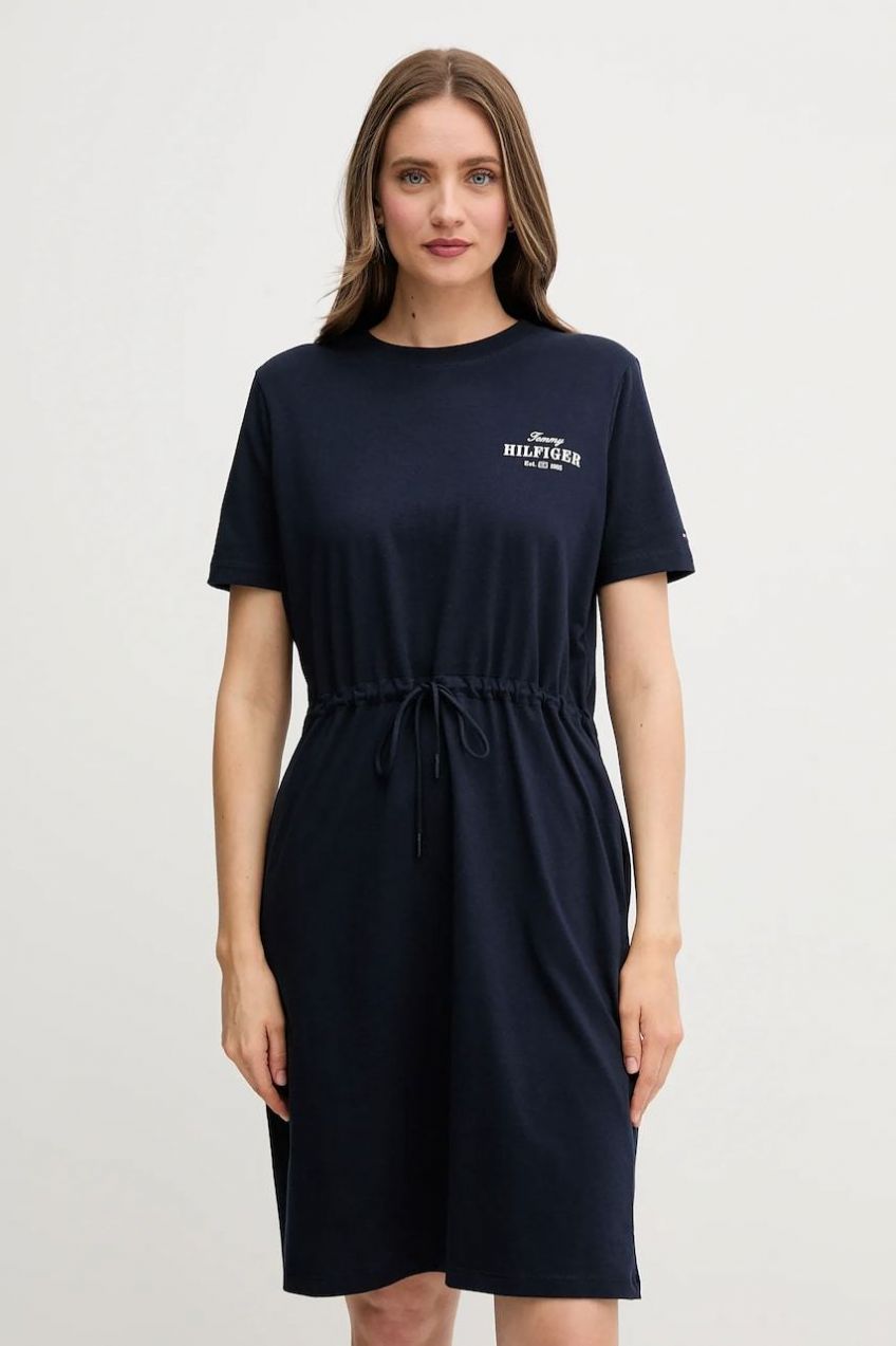 Bavlnené šaty Tommy Hilfiger tmavomodrá farba, mini, rovný strih, WW0WW45529