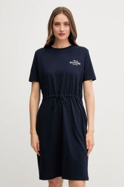 Bavlnené šaty Tommy Hilfiger tmavomodrá farba, mini, rovný strih, WW0WW45529