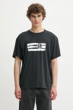 Bavlnené tričko MM6 Maison Margiela pánske, čierna farba, s potlačou, SH2GC0023