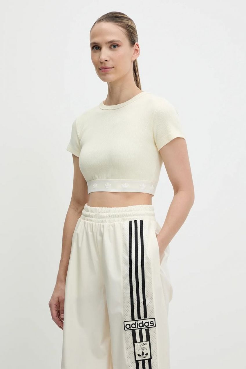 Tričko adidas Originals Rib SS Top dámske, béžová farba, JD0040