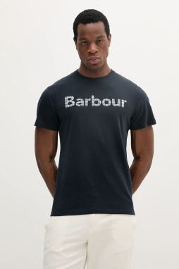 Bavlnené tričko Barbour pánske, zelená farba, s potlačou