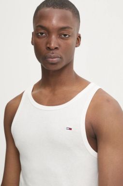 Bavlnený top Tommy Jeans béžová farba, DM0DM20336