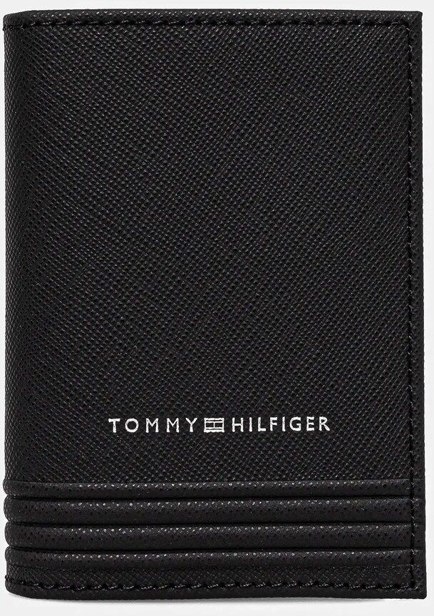Kožené puzdro na karty Tommy Hilfiger čierna farba, AM0AM13262