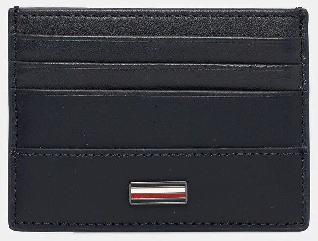 Kožené puzdro na karty Tommy Hilfiger tmavomodrá farba, AM0AM13243