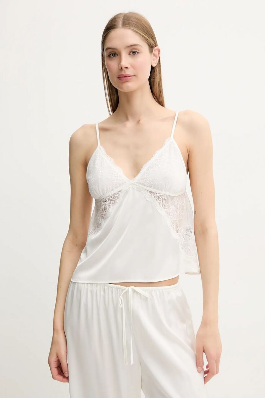 Pyžamový top Abercrombie & Fitch béžová farba, čipkovaný, KI146-5050