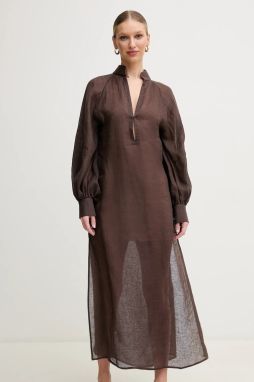 Ľanové šaty Luisa Spagnoli hnedá farba, maxi, oversize, 542150
