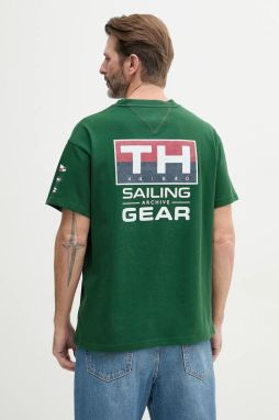 Bavlnené tričko Tommy Hilfiger SAILING pánske, zelená farba, s potlačou, MN0MN00013