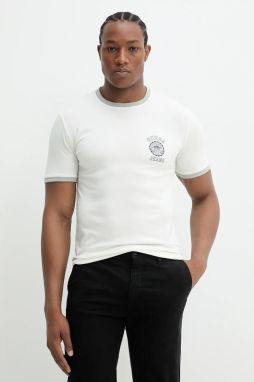 Bavlnené tričko Guess Jeans pánske, béžová farba, s potlačou, M5GI57 KCTX1