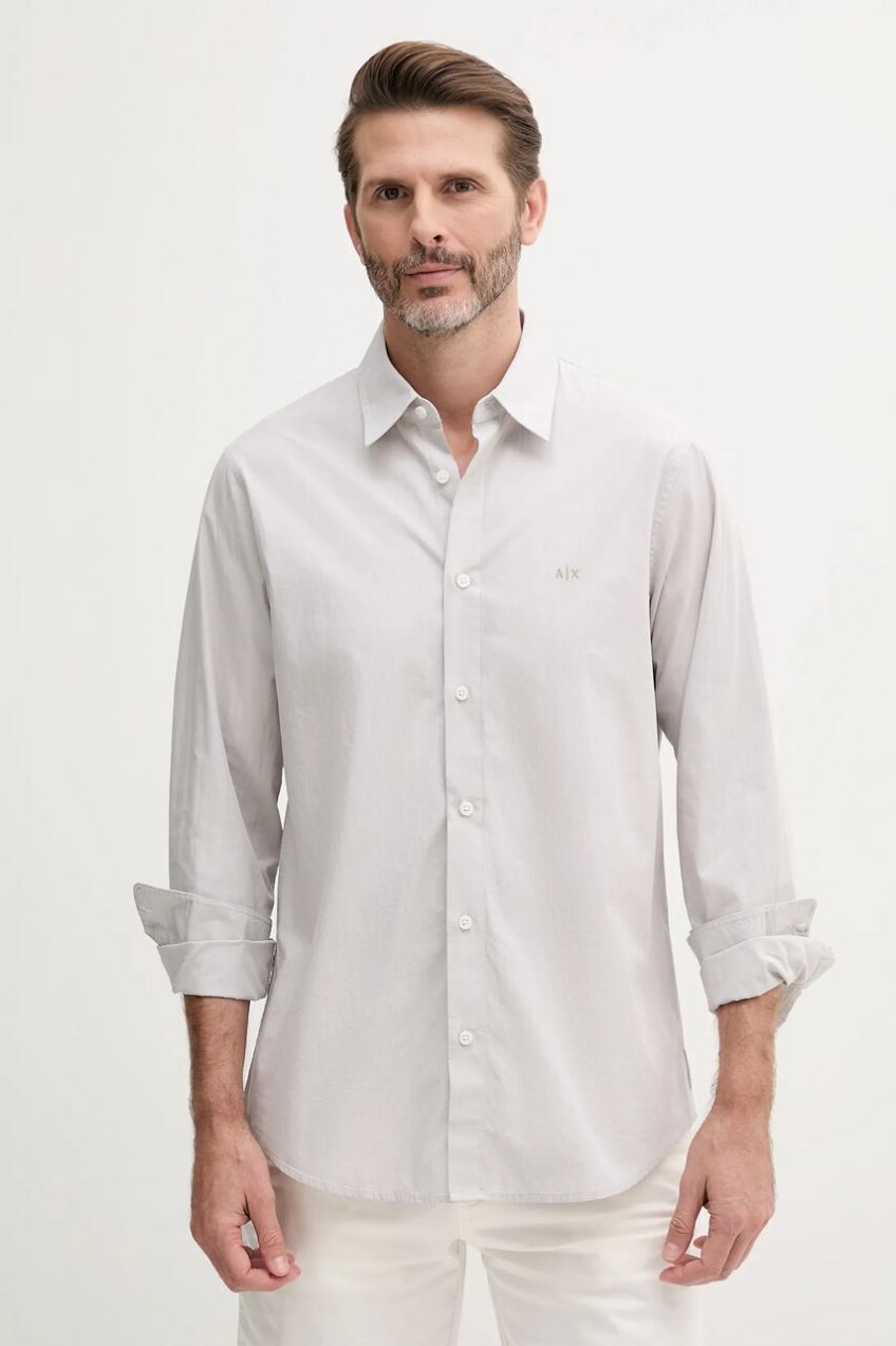 Bavlnená košeľa Armani Exchange šedá farba, regular, s klasickým golierom, XM000445 AF13007
