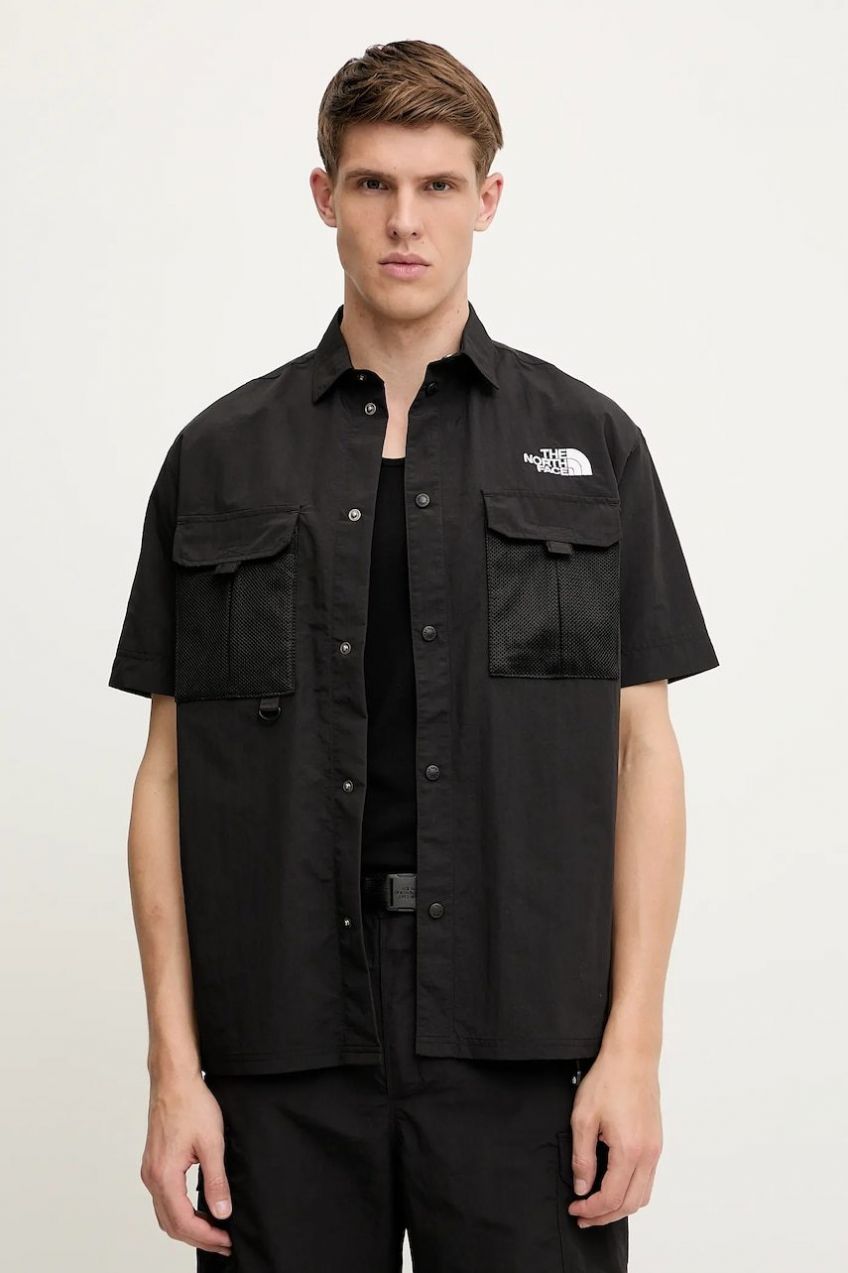 Košeľa The North Face TNF X NSE čierna farba, voľný strih, s klasickým golierom, NF0A8BK1JK31