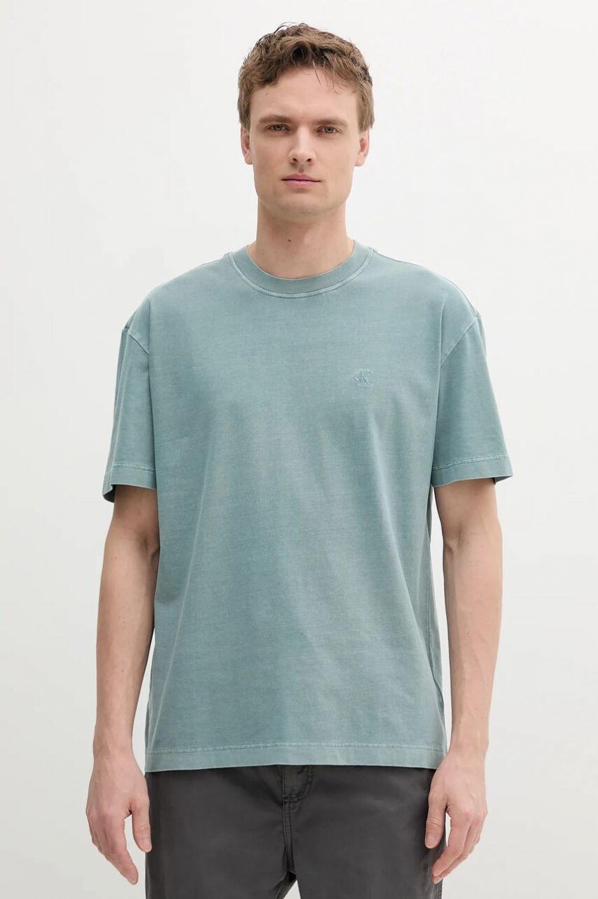 Bavlnené tričko Calvin Klein Jeans pánske, zelená farba, s nášivkou, J30J327488