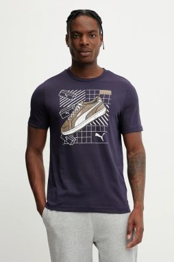 Bavlnené tričko Puma GRAPHICS Sneaker pánske, tmavomodrá farba, s potlačou, 684830