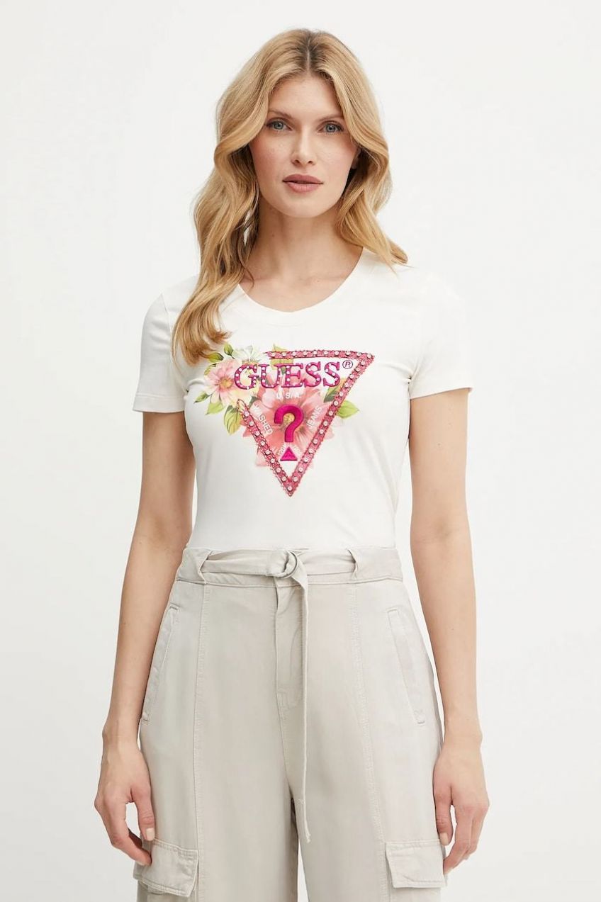 Tričko Guess dámske, béžová farba, W5GI10 J1314