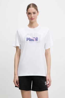 Bavlnené tričko Puma dámske, biela farba, 685084