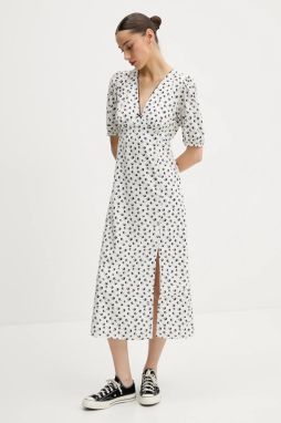 Šaty Tommy Jeans béžová farba, midi, rovný strih, DW0DW20336
