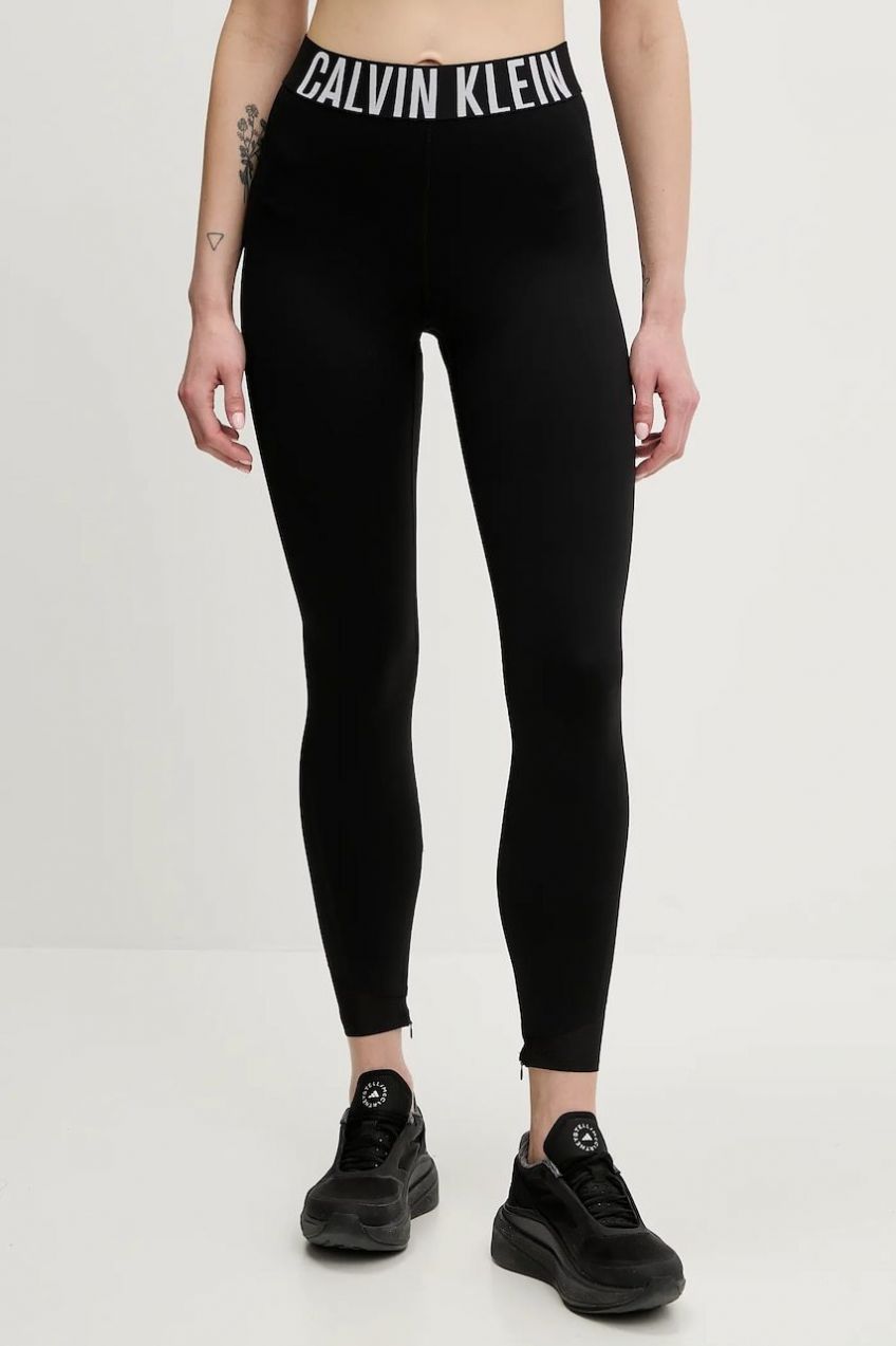 Tréningové legíny Calvin Klein Performance čierna farba, s potlačou, LVGWS5L616