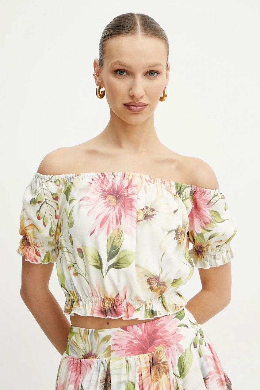 Blúzka Guess ELODIE béžová farba, vzorované, W5GH61 WH4S2