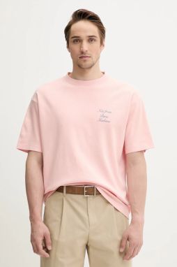 Bavlnené tričko Drôle de Monsieur Le T-Shirt Slogan Cursive pánske, ružová farba, s potlačou, G-TS209-CO002-LPI