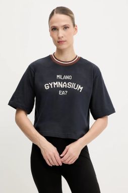 Bavlnené tričko EA7 Emporio Armani dámske, tmavomodrá farba, AF13243.7W000148