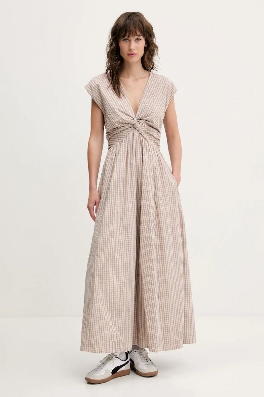 Šaty Abercrombie & Fitch béžová farba, maxi, áčkový strih, KI159-5581