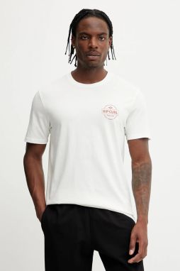 Bavlnené tričko Rip Curl pánske, béžová farba, s potlačou, 0MKMTE