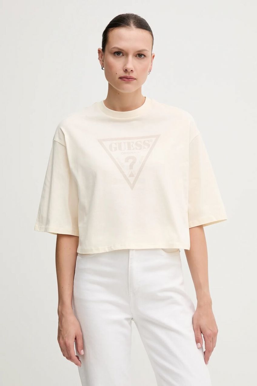 Bavlnené tričko Guess Originals dámske, béžová farba, W5GI58 K8HM0