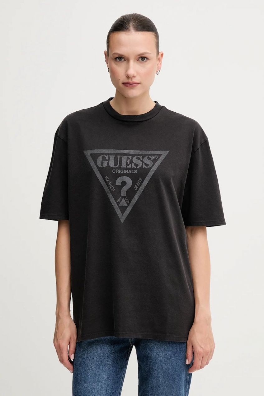 Bavlnené tričko Guess Originals dámske, čierna farba, M5GI10 K8FQ4