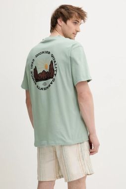 Bavlnené tričko Dickies pánske, zelená farba, s potlačou, DK0A4Z8PK361