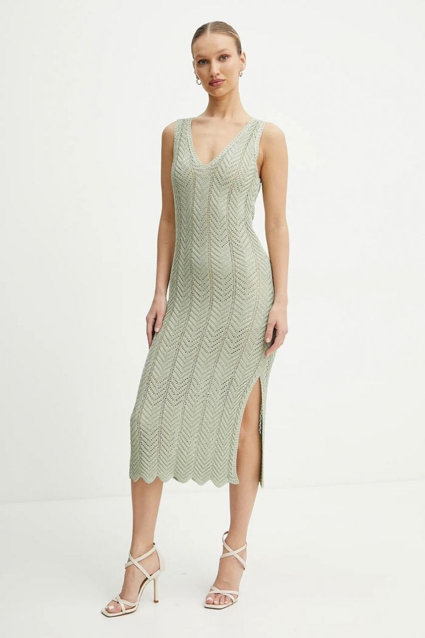Šaty Twinset zelená farba, midi, priliehavé, 251TT319A
