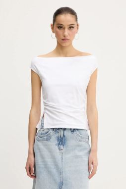 Tričko Abercrombie & Fitch biela farba, španielsky výstrih, KI139-5576