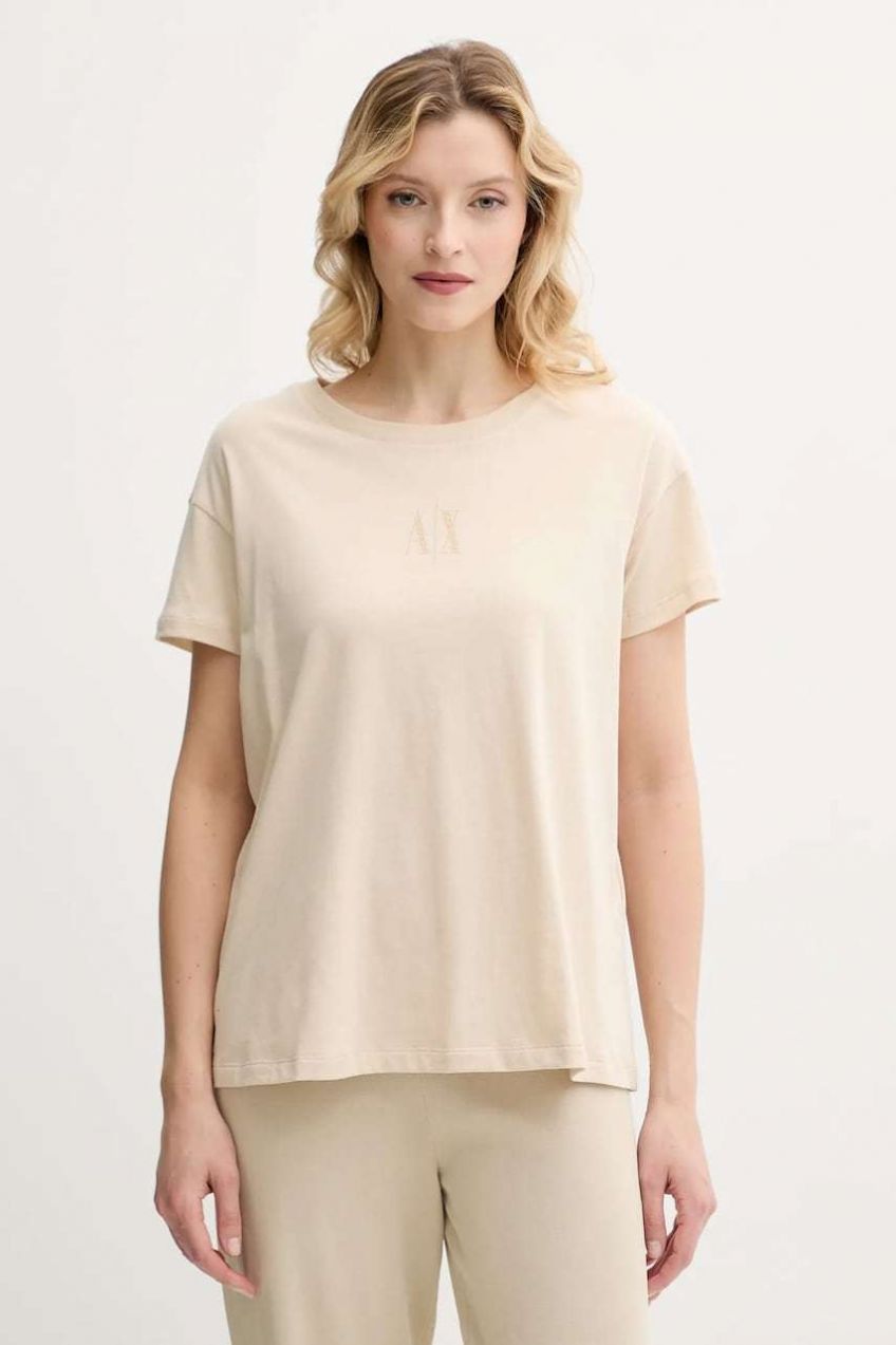 Bavlnené tričko Armani Exchange dámske, béžová farba, XW000830 AF10356