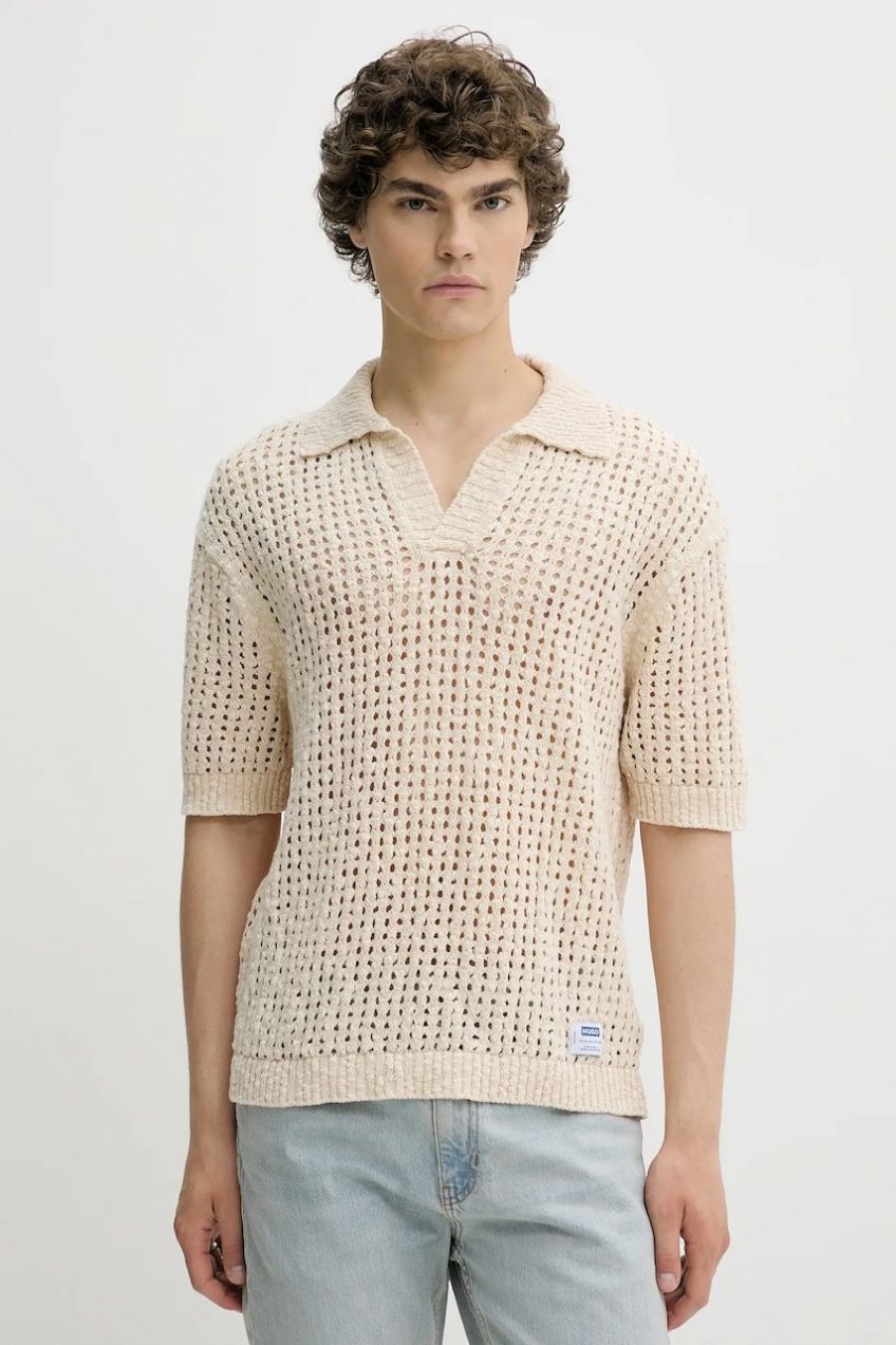 Bavlnené polo tričko Hugo Blue béžová farba, jednofarebná, 50536679