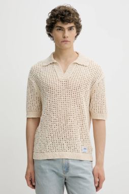 Bavlnené polo tričko Hugo Blue béžová farba, jednofarebná, 50536679