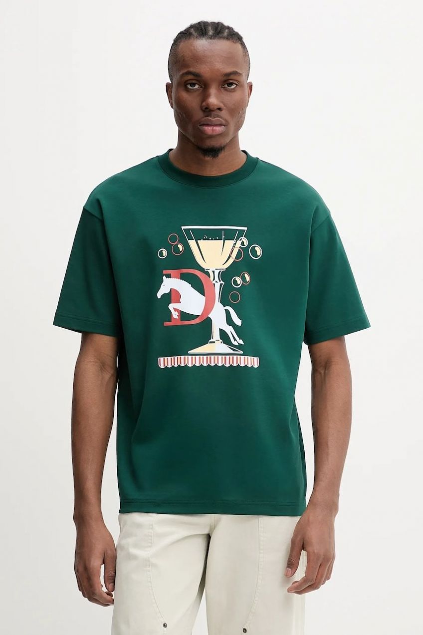 Bavlnené tričko Drôle de Monsieur Le T-Shirt Polo pánske, zelená farba, s potlačou, G-TS241-CO199-DGN