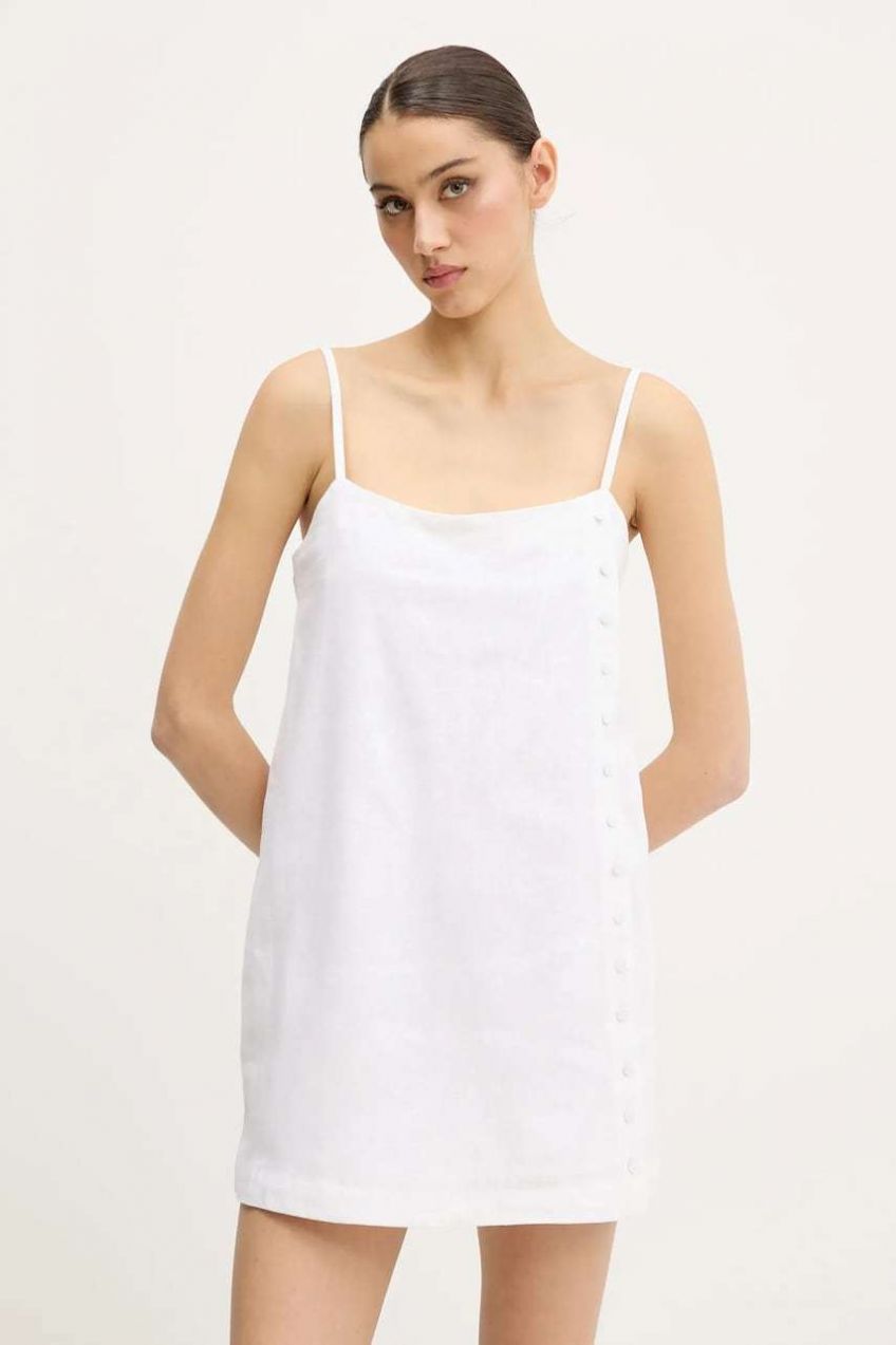Ľanové šaty Abercrombie & Fitch béžová farba, mini, rovný strih, KI159-5696