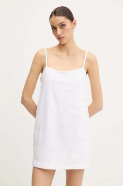 Ľanové šaty Abercrombie & Fitch béžová farba, mini, rovný strih, KI159-5696
