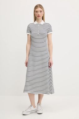 Šaty Tommy Jeans biela farba, midi, áčkový strih, DW0DW20383