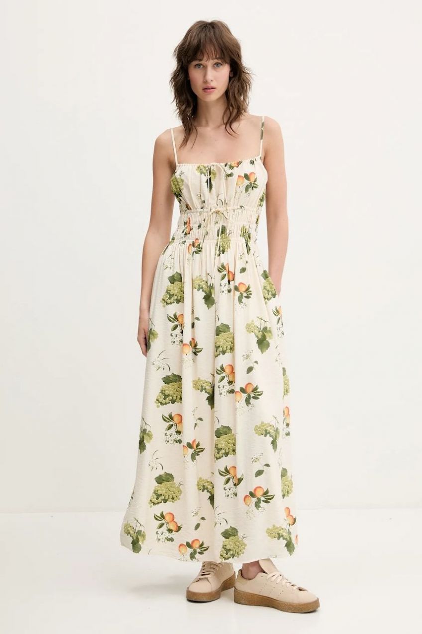 Šaty Abercrombie & Fitch béžová farba, maxi, áčkový strih, KI159-5571