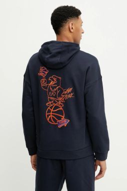 Bavlnená mikina EA7 Emporio Armani tmavomodrá farba, s kapucňou, s potlačou, AF12451.7M000105