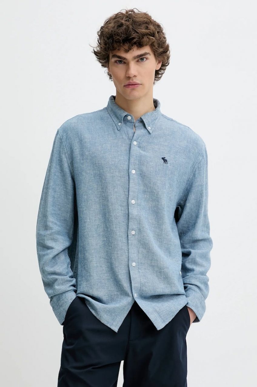 Ľanová košeľa Abercrombie & Fitch regular, s golierom button-down, KI125-5085
