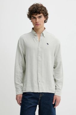 Ľanová košeľa Abercrombie & Fitch šedá farba, regular, s golierom button-down, KI125-5085