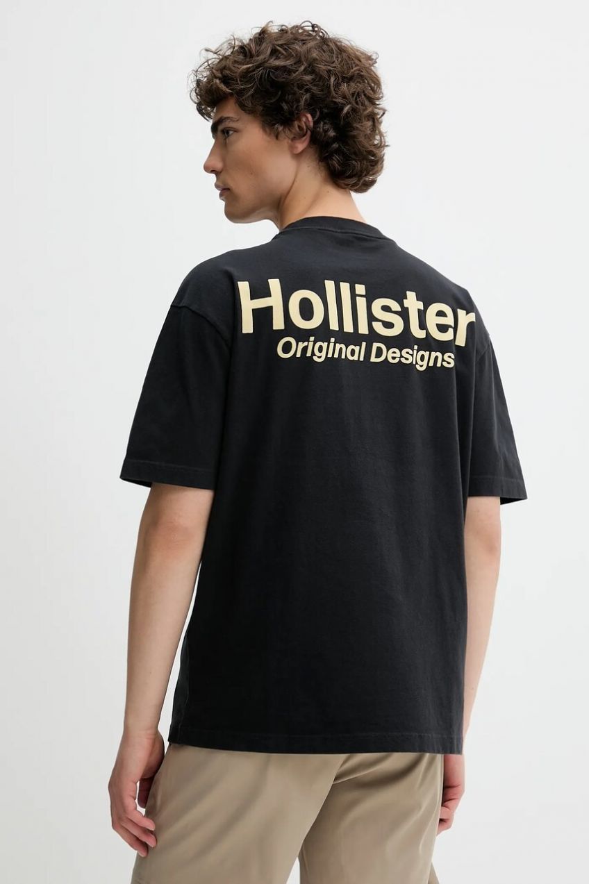 Bavlnené tričko Hollister Co. pánske, čierna farba, s potlačou, KI323-5007