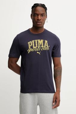 Bavlnené tričko Puma pánske, tmavomodrá farba, s potlačou, 684643