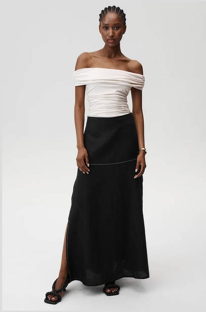 Ľanová sukňa Undress Code Serenity Skirt Stitch čierna farba, maxi, rovný strih, 893
