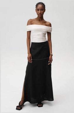 Ľanová sukňa Undress Code Serenity Skirt Stitch čierna farba, maxi, rovný strih, 893