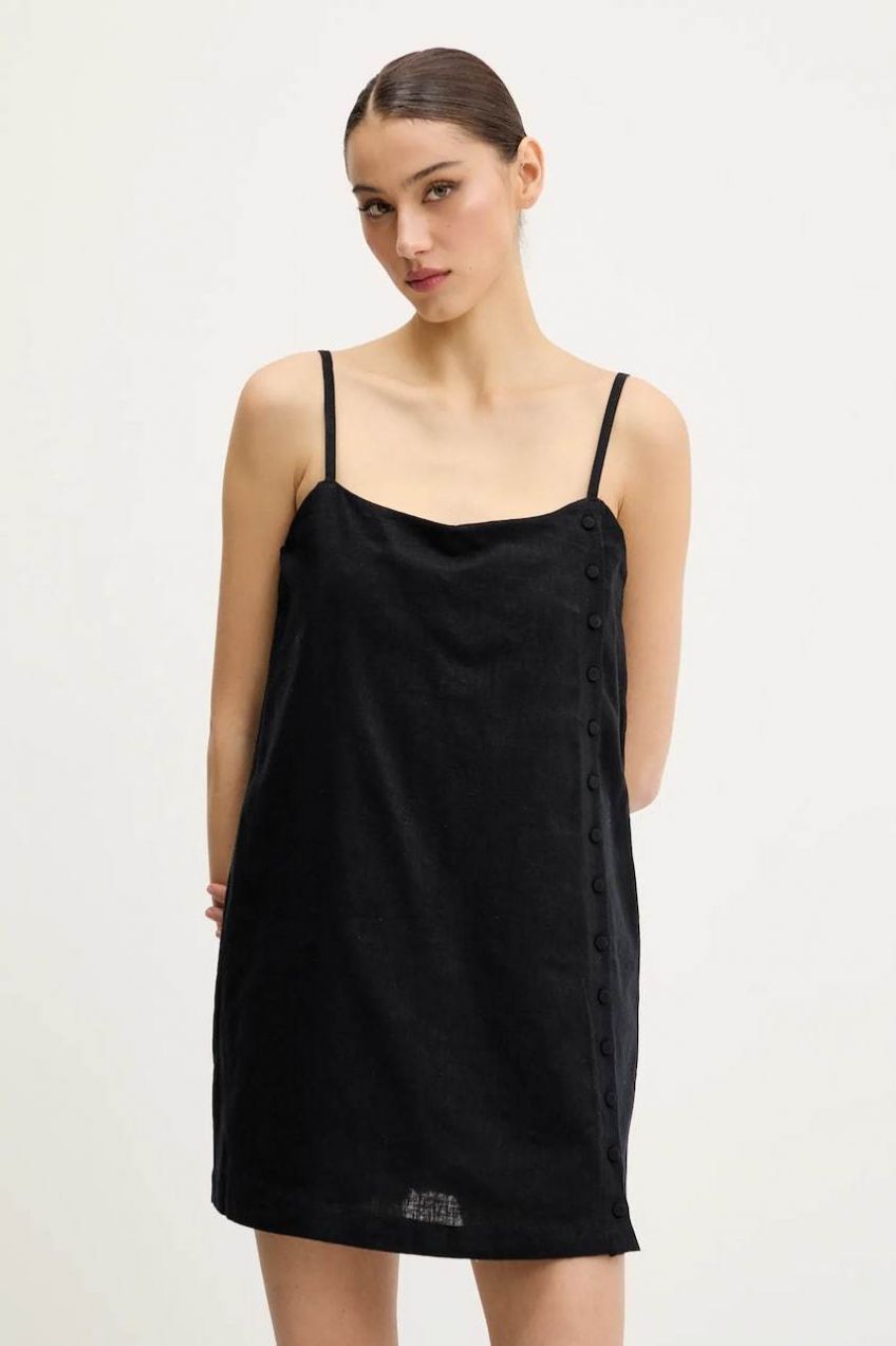 Ľanové šaty Abercrombie & Fitch čierna farba, mini, rovný strih, KI159-5572
