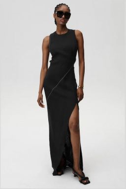 Ľanové šaty Undress Code Margherita Dress Stitch čierna farba, maxi, priliehavé, 895